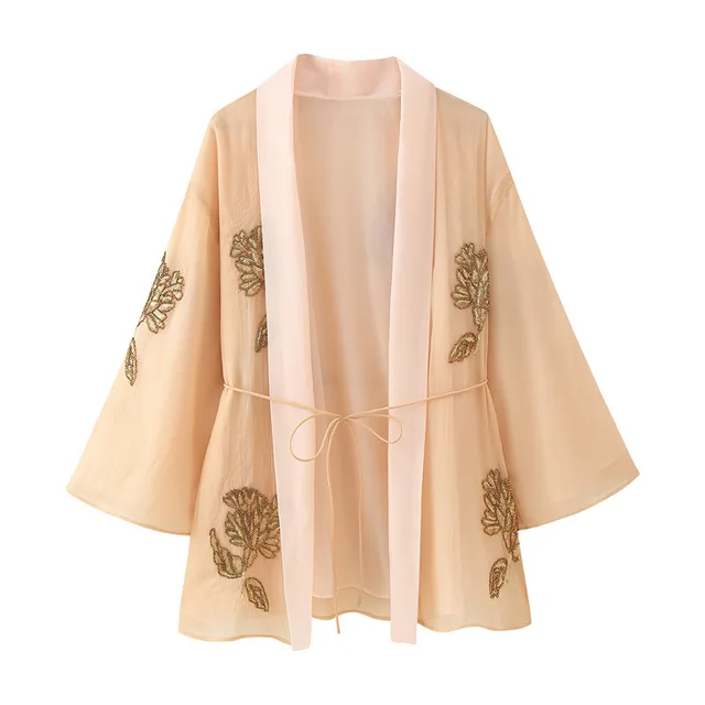 Beaded Silk Blended Short Kimono Coat - Shop at LoveMi