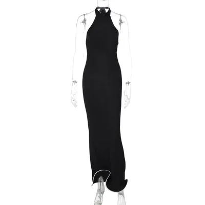 European And American Sexy Backless Elegance Sleeveless Halter Stringy Selvedge Dress Black - Shop at LoveMi
