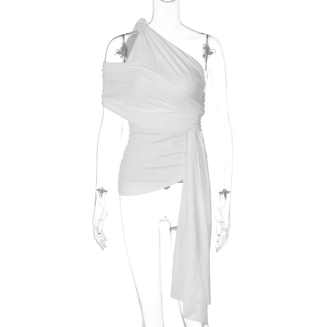 European And American Fashion Irregular Solid Color Ribbon Vest White - Shop at LoveMi