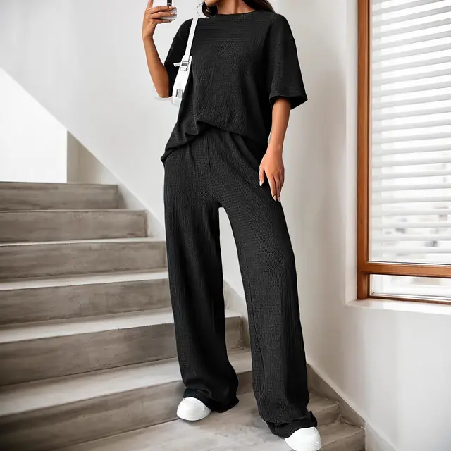 Women's Solid Color Drop Shoulder Fashion Suit Black - Shop at LoveMi