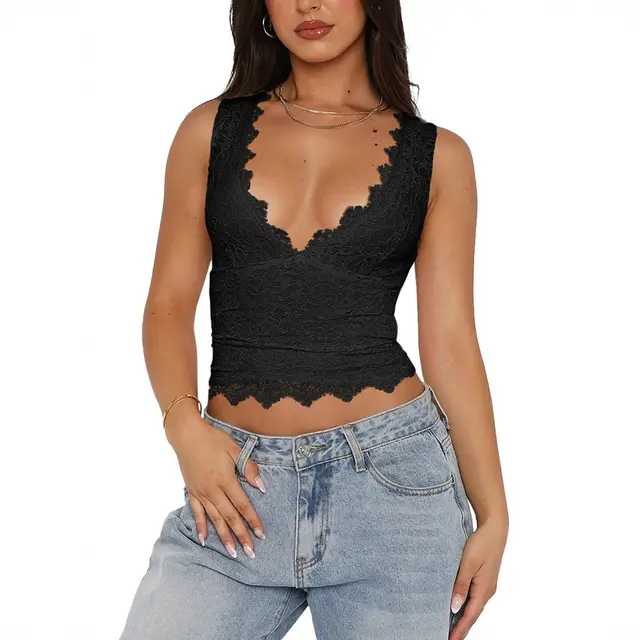 Y2g Style Lace Edge T shirt Vest For Women Black - Shop at LoveMi