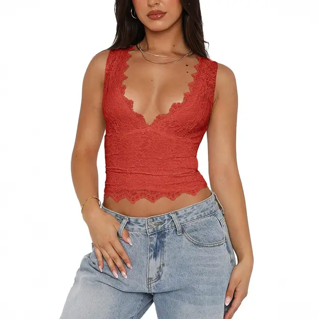 Y2g Hot Girl Style Lace Edge T shirt Vest For Women Red - Shop at LoveMi