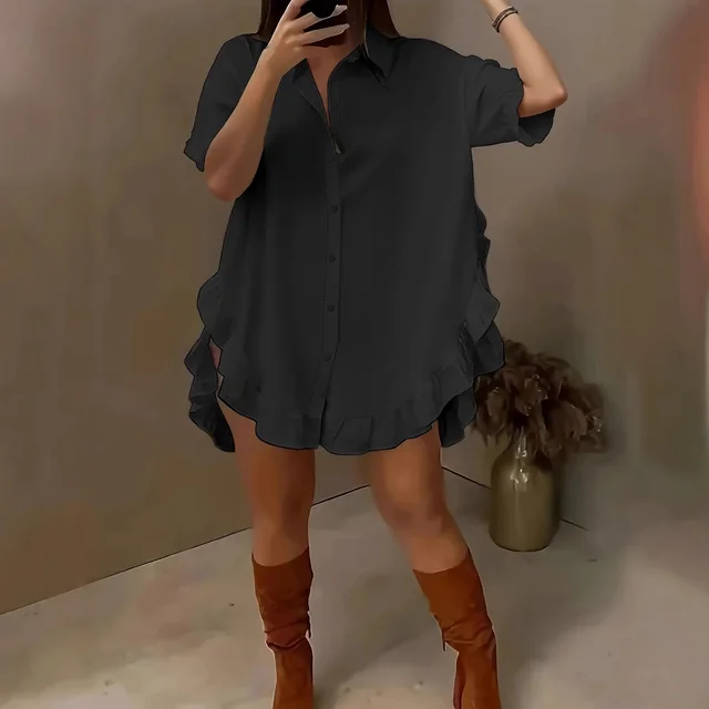 Spring And Summer Shirt Loose Solid Color Women's Clothing Black - Shop at LoveMi