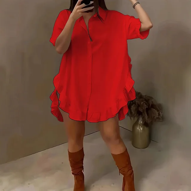 Spring And Summer Shirt Loose Solid Color Women's Clothing Red - Shop at LoveMi