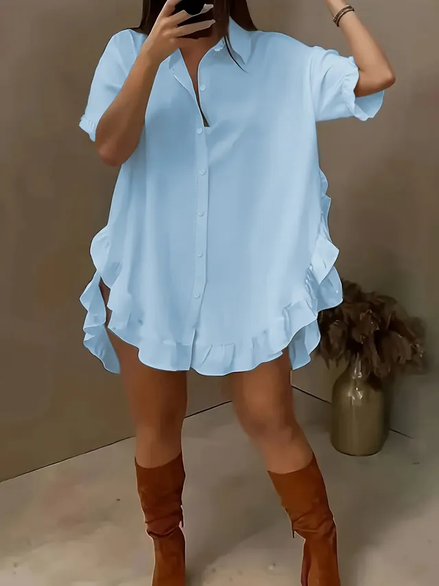 Spring And Summer Shirt Loose Solid Color Women's Clothing Sky Blue - Shop at LoveMi