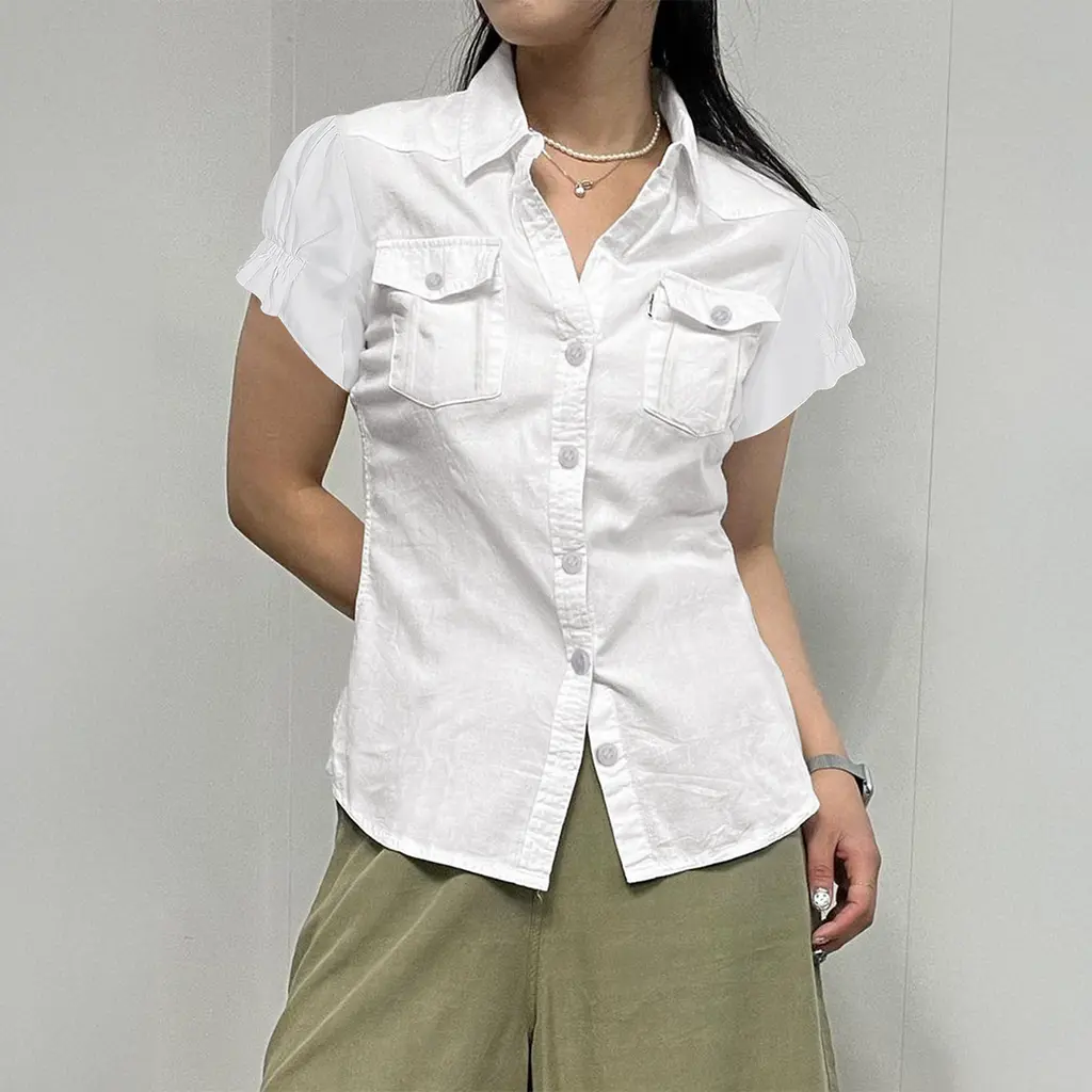 Y2g Style Short Sleeve Button Open Shirt For Women - White