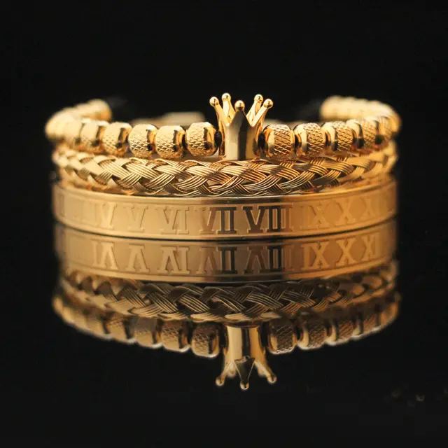 Retro Titanium Steel Grid Open ended Bracelet Combination Gold 6 Pineapple Beads - Shop at LoveMi