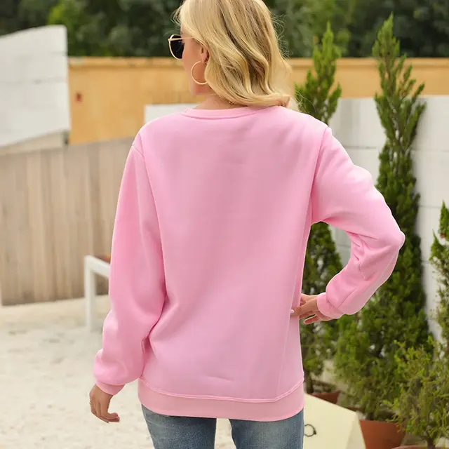 Thick Loose Round Neck Long Sleeve Solid Color Hoodie Pink - Shop at LoveMi