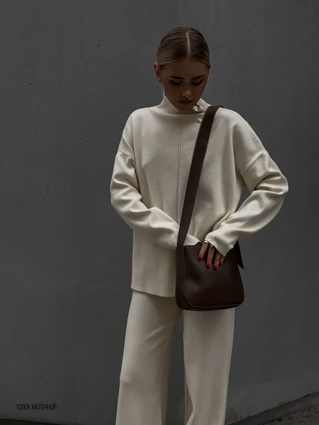 Autumn And Winter Leisure Loose And Irregular Split Top Wide Leg Pants Two piece Set Apricot - Shop at LoveMi