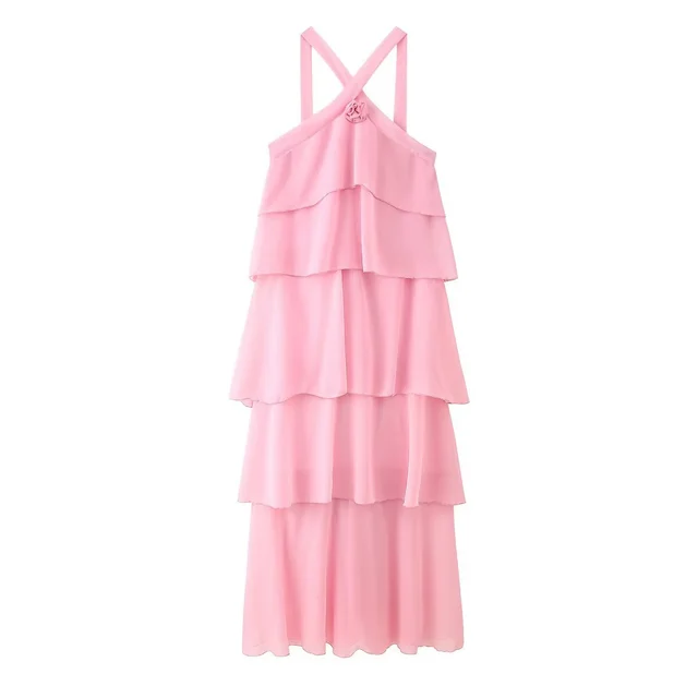 Decorative Chiffon Sling Dress Women Pink - Shop at LoveMi