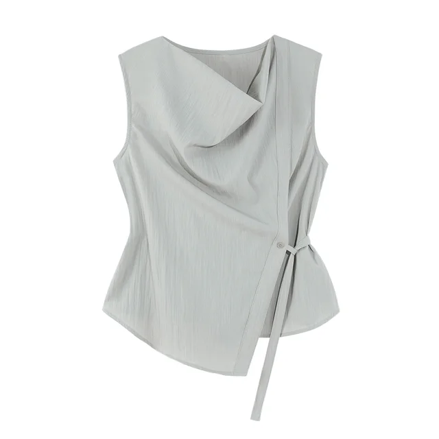 Lace up Sleeveless Shirt Women's Black Vest Gray - Shop at LoveMi