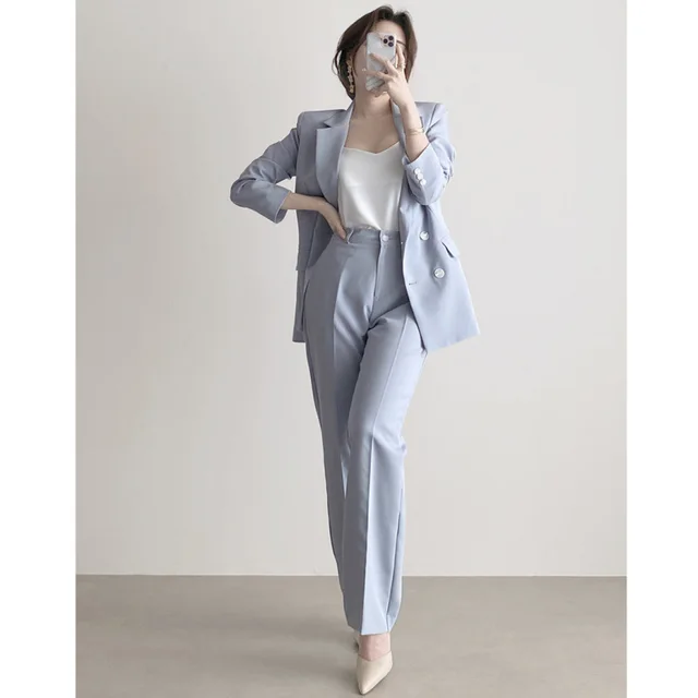 Fashion Leisure Professional Trouser Suit OL Two piece Set Blue And Purple - Shop at LoveMi