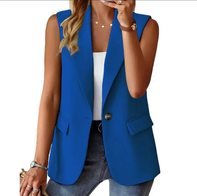 Autumn Sleeveless Solid Color Multicolor Cardigan Small Suit Jacket Ladies Blue - Shop at LoveMi