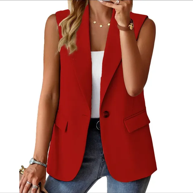 Autumn Sleeveless Solid Color Multicolor Cardigan Small Suit Jacket Ladies Bright Red - Shop at LoveMi