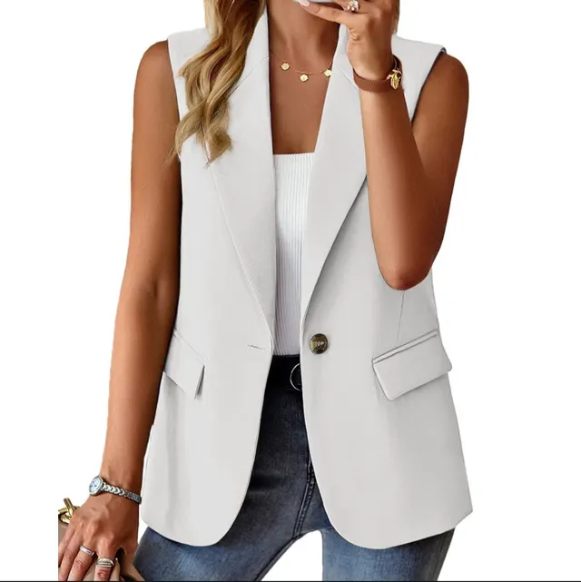 Autumn Sleeveless Solid Color Multicolor Cardigan Small Suit Jacket Ladies White - Shop at LoveMi