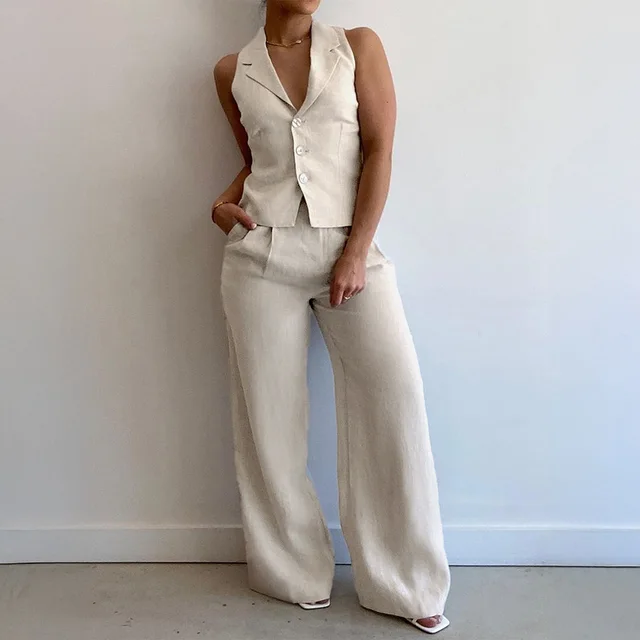 Casual Vacation Style Solid Color Two piece Suit Women's Clothing Apricot - Shop at LoveMi