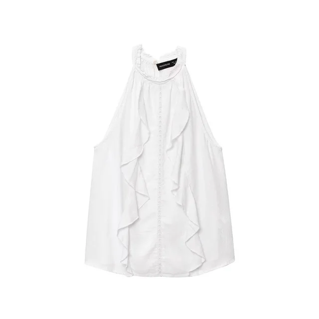 Fashion Blended Laminated Decoration Hanging Collar Top White - Shop at LoveMi