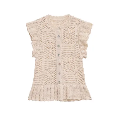 Women's Fashion Laminated Decoration Jacquard Mesh Knitted Top Picture Color L - Shop at LoveMi