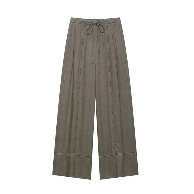 New Summer Pure Linen Shirt 4043058 Pure Linen Wide Leg Pants Army Green Pants - Shop at LoveMi