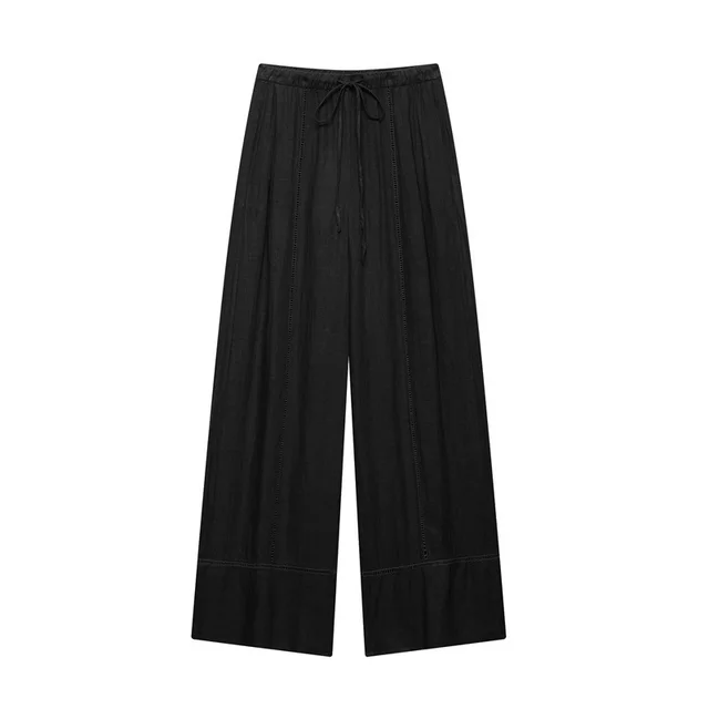 New Summer Pure Linen Shirt 4043058 Pure Linen Wide Leg Pants Black Pants - Shop at LoveMi
