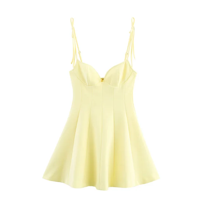 New Summer Bow Suspenders Dress Yellow - Shop at LoveMi