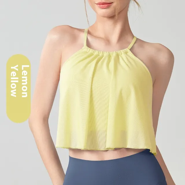 Mesh Yoga Clothes Vest Women's Outer Wear Sling Lemon Yellow - Shop at LoveMi