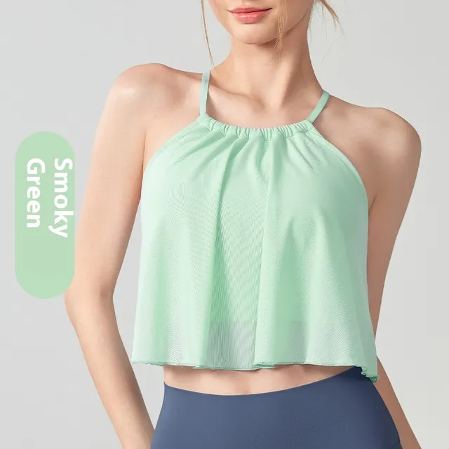 Mesh Yoga Clothes Vest Women's Outer Wear Sling Smoky Green - Shop at LoveMi