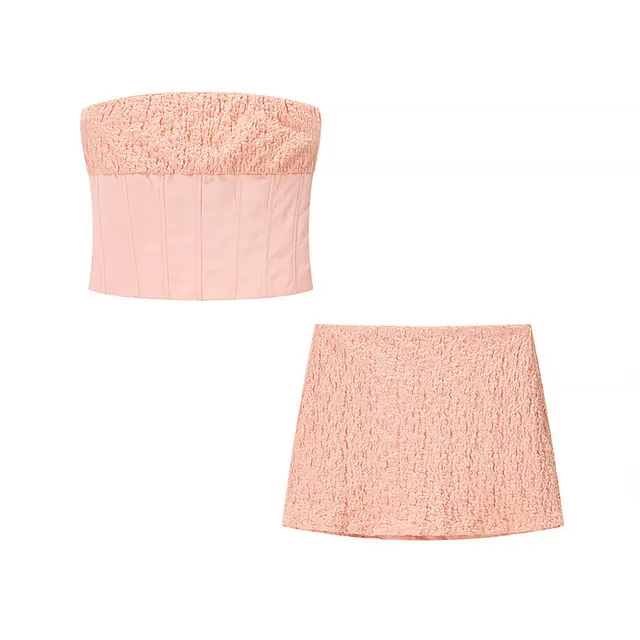 Women's Tube Top Fishbone Short Top Suit Pink Suit - Shop at LoveMi