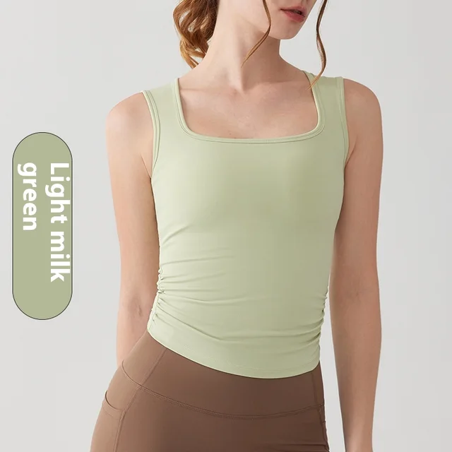 Long Yoga Vest Women's One piece Fixed Cup Outer Wear Sling Light Creamy Green - Shop at LoveMi
