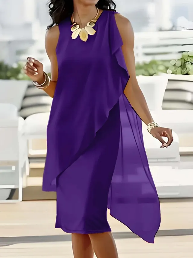 Elegant Irregular Chiffon Sleeveless Dress Purple - Shop at LoveMi