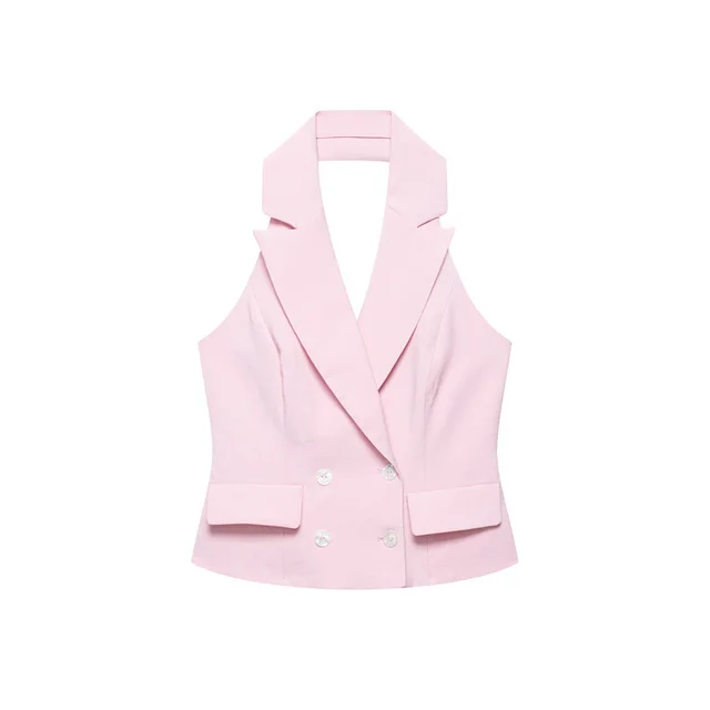 Women's Double Breasted Hanging Collar Vest Wide Back Pants Top - Shop at LoveMi