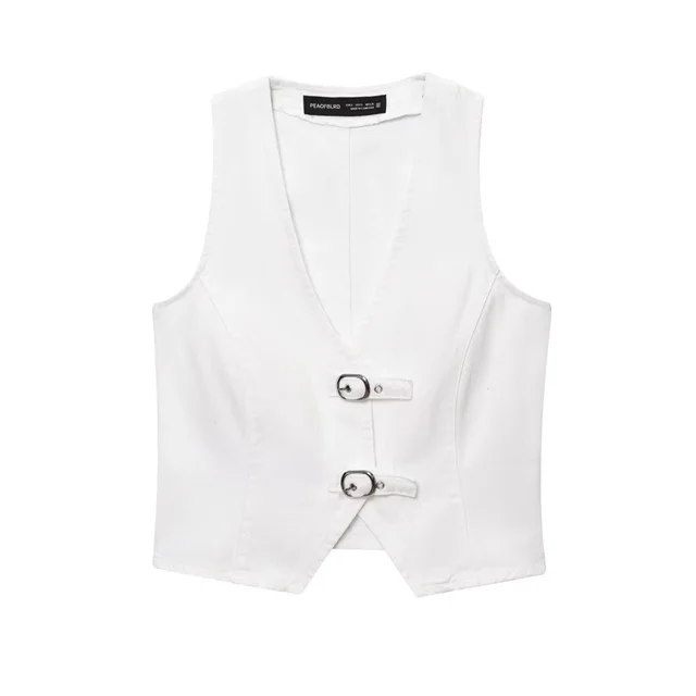 Women's Buckle Decoration Denim Casual Vest Shorts Top - Shop at LoveMi