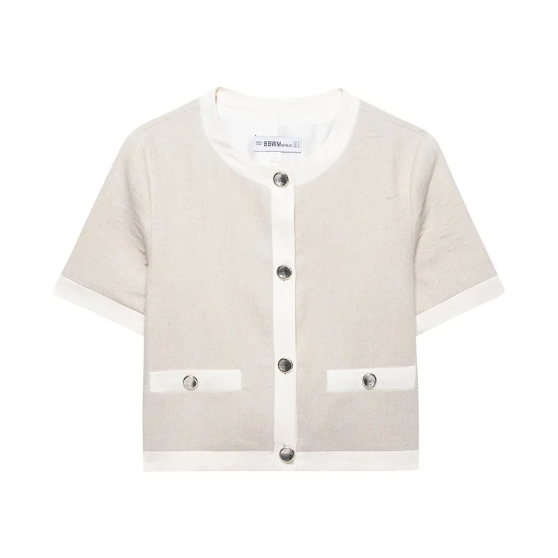 Linen Blended Short Sleeve Suit Coat - Top - View 1