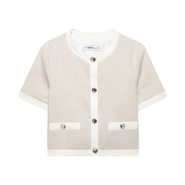 Linen Blended Short Sleeve Suit Coat Top - Shop at LoveMi