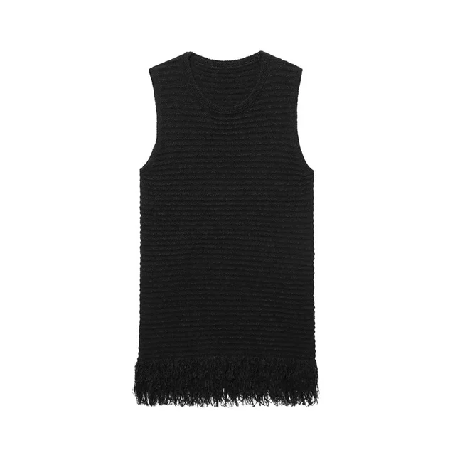 Women's Fashion Trend Tassel Plaid Knitted Dress Black - Shop at LoveMi