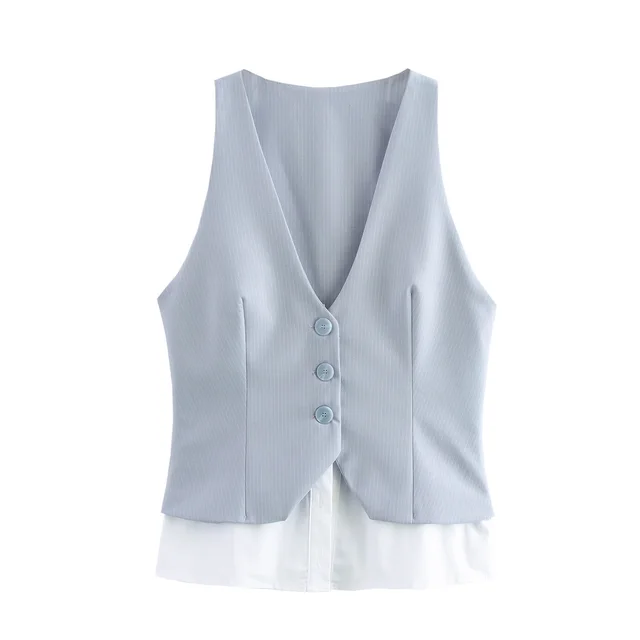 Striped Stitching V neck Sleeveless Top - Shop at LoveMi