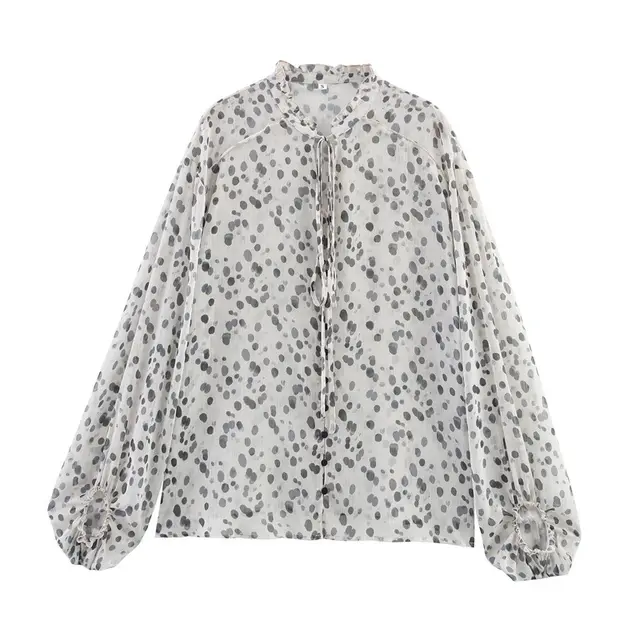 Women's Stylish Graceful Simple Long Sleeve Lace up Polka Dots Shirt - Shop at LoveMi