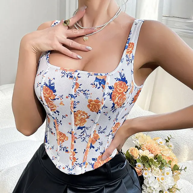 Printed Sexy Tight Fishbone Camisole Printed Color - Shop at LoveMi