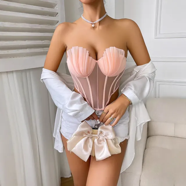 European And American Sexy Corset Low cut Fishbone Pink - Shop at LoveMi