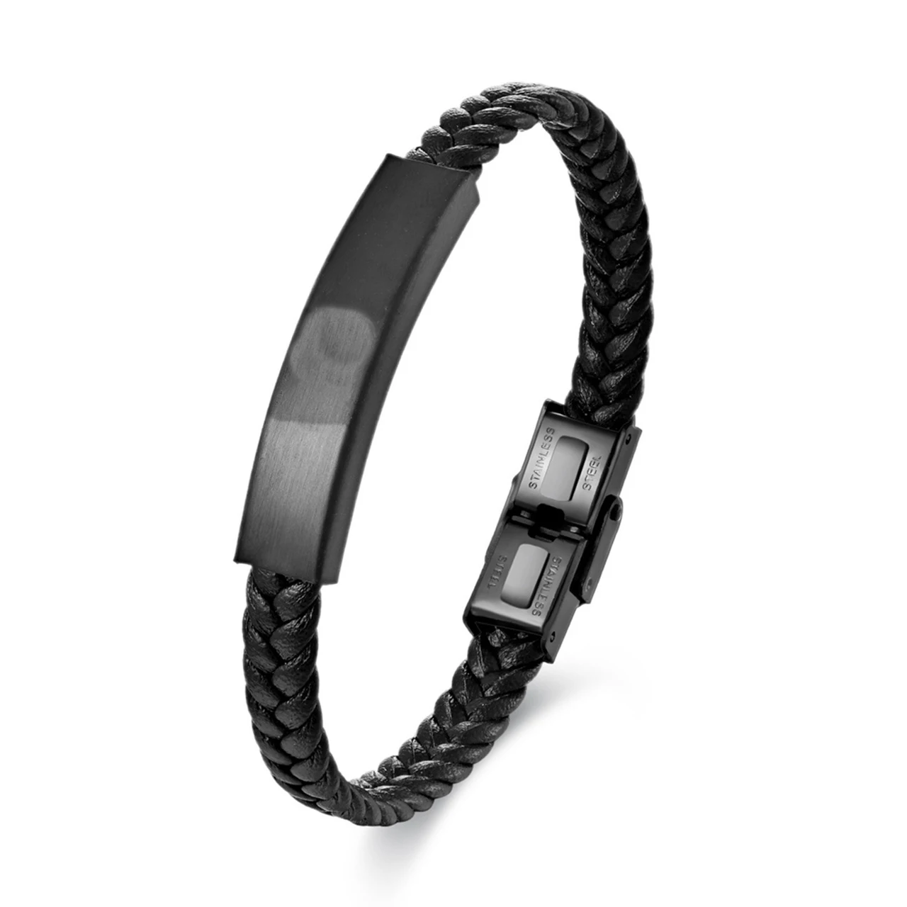 Leather Ornament Titanium Steel Men's Weaving Leather Bracelet - Black