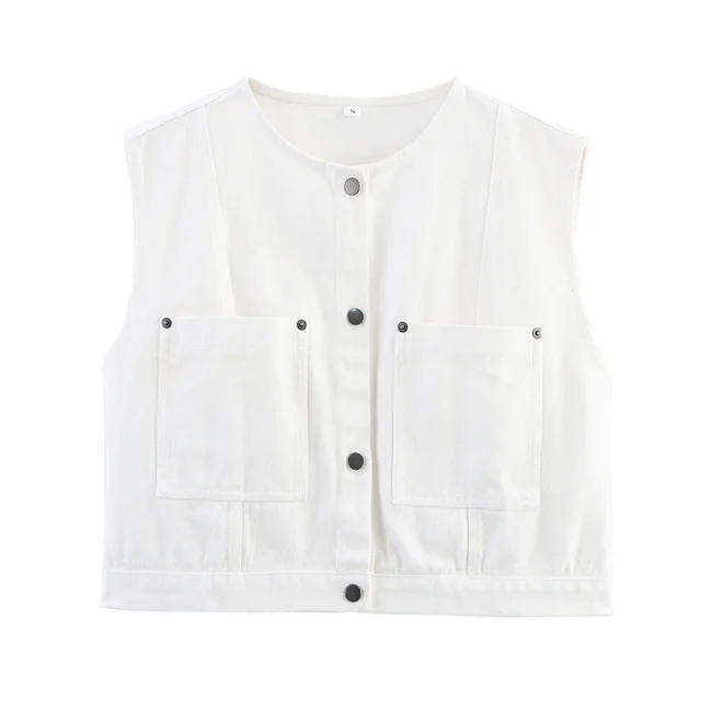 Loose Casual 2 color Denim Vest Top White - Shop at LoveMi