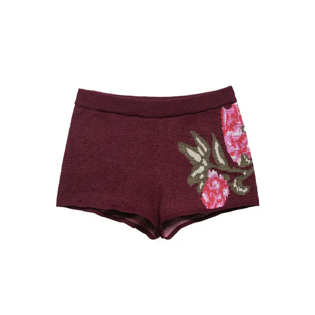 Wool Blend Rose Applique Top Shorts Knitted Cardigan Shorts - Shop at LoveMi