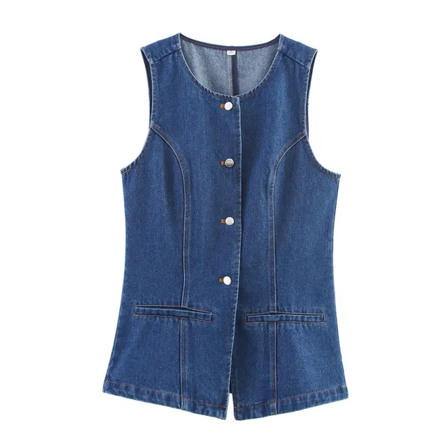 Design Tight Waist Two Colors Denim Waistcoat Vest Dark Blue - Shop at LoveMi