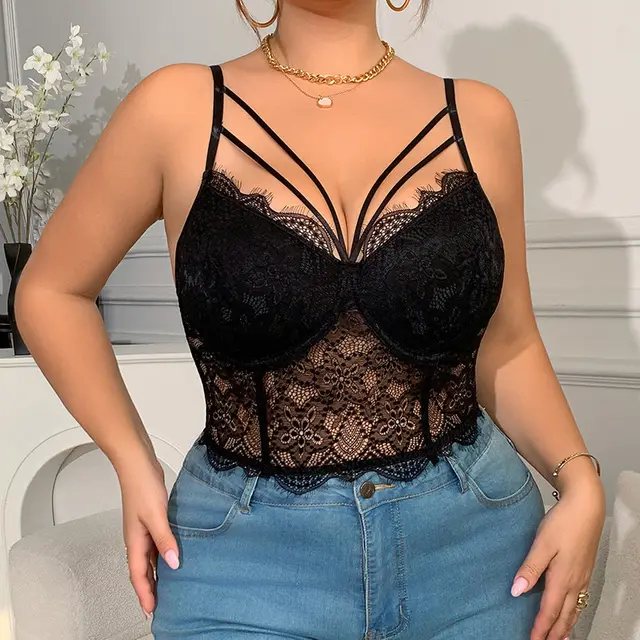Women's Fashion Lace Fishbone Bra Camisole Black - Shop at LoveMi