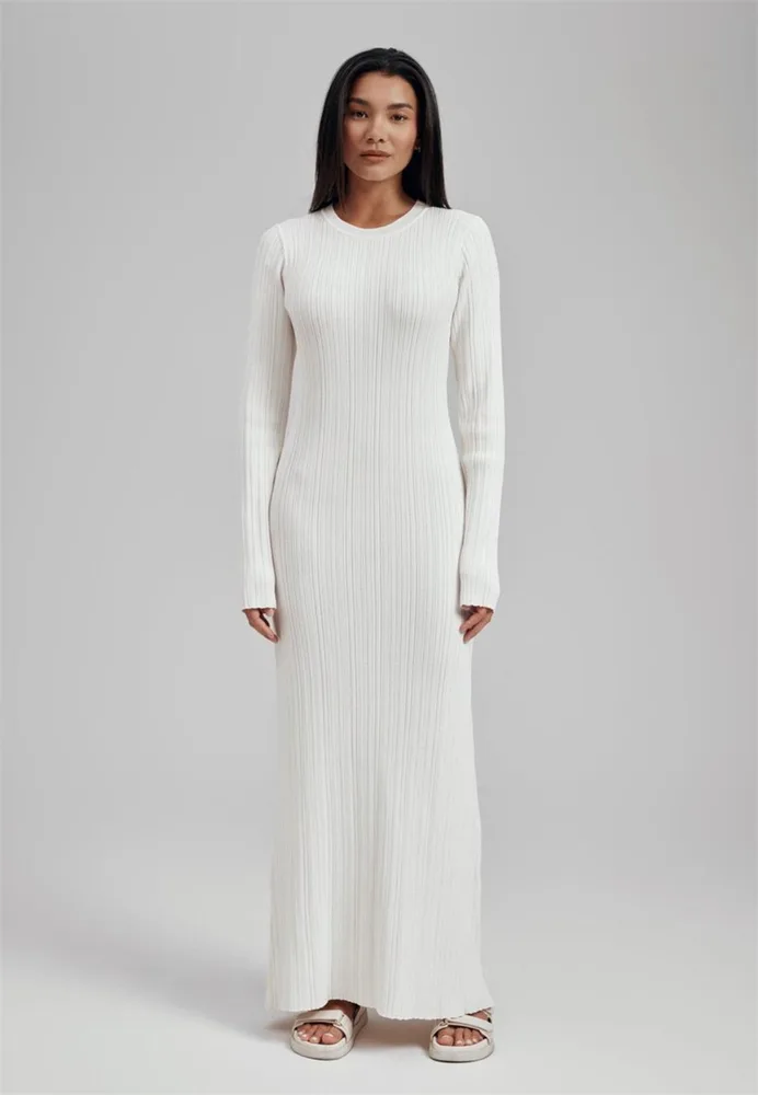 Figure flattering Foreign Trade Thermal Base Long Sleeve Sweater Dress White - Shop at LoveMi