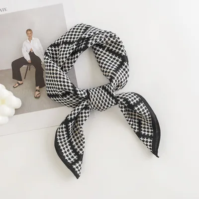 Printed 65cm Kerchief Scarf Shawl Houndstooth Black - Shop at LoveMi