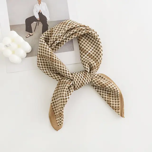 Printed 65cm Kerchief Scarf Shawl Houndstooth Camel - Shop at LoveMi
