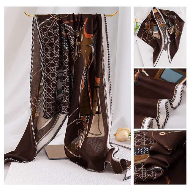 Vintage Print Polyester Fashion Scarf Dual use Shawl Brown - Shop at LoveMi