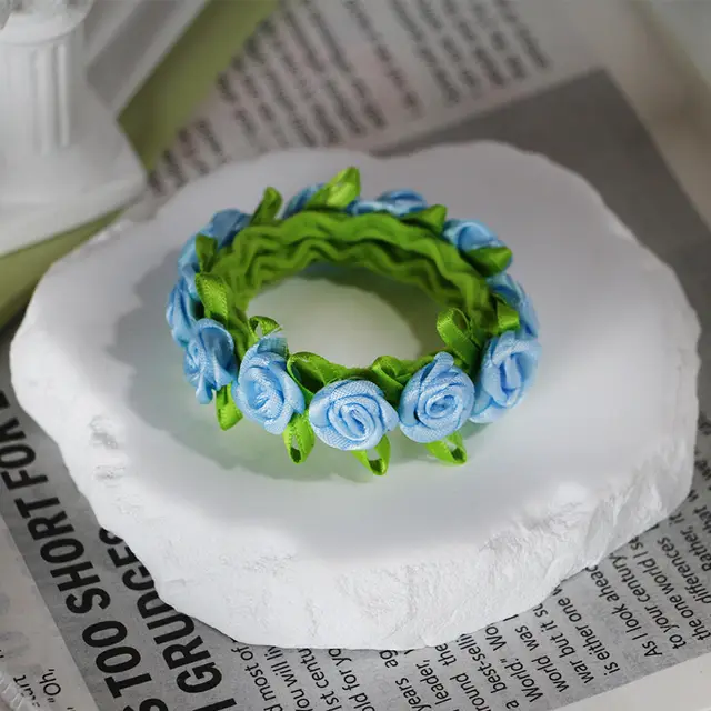 Floral Towel Hair Ring For Women Green Wave Circle Blue Flower - Shop at LoveMi