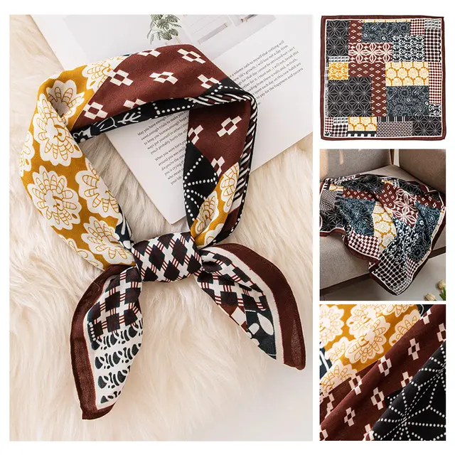 70cm Emulation Silk Scarf Fashion Scarf Retro Color Matching Plaid - Shop at LoveMi